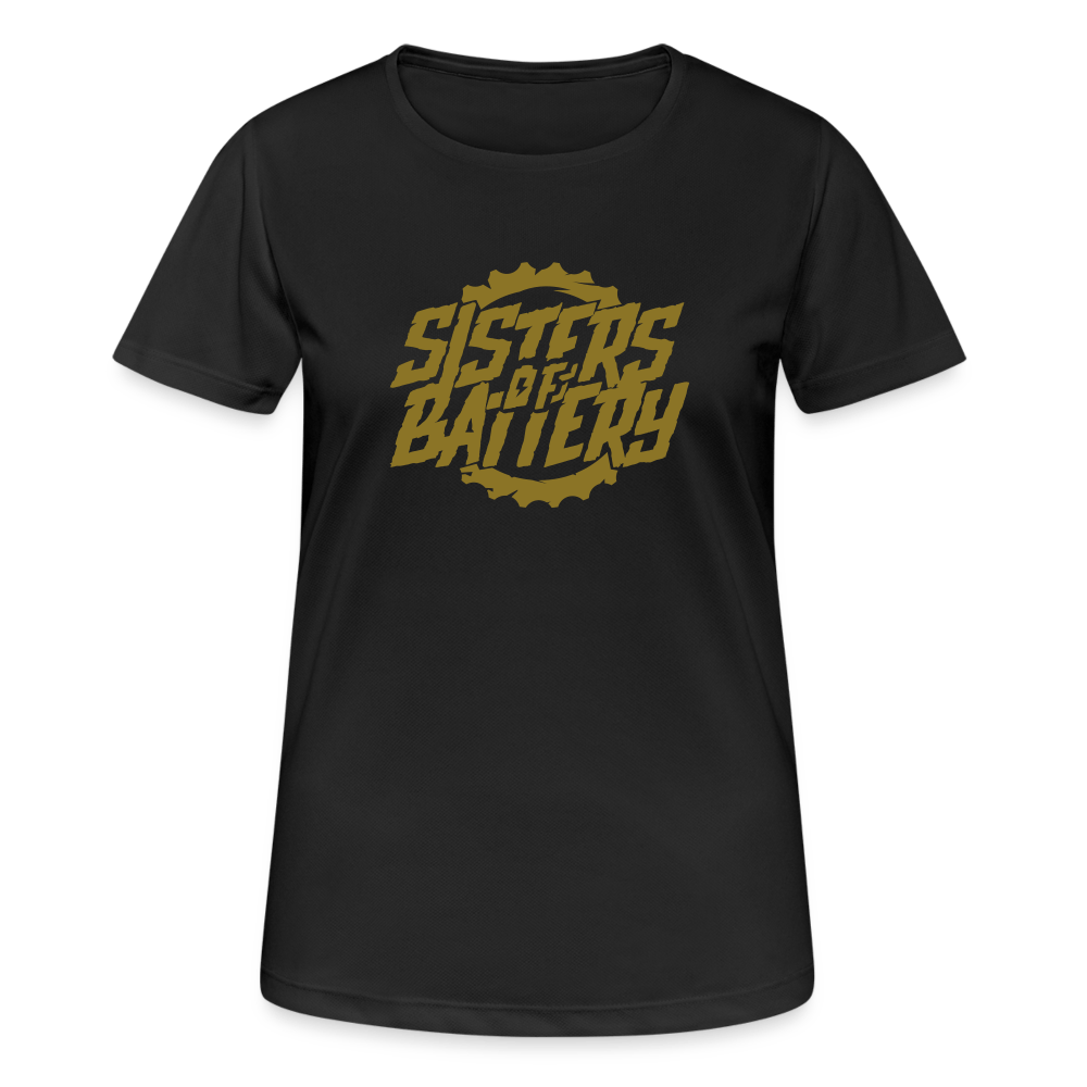 SPOD Frauen T-Shirt atmungsaktiv Schwarz / S Sisters of Battery - GOLD EDITION - Frauen T-Shirt atmungsaktiv E-Bike-Community