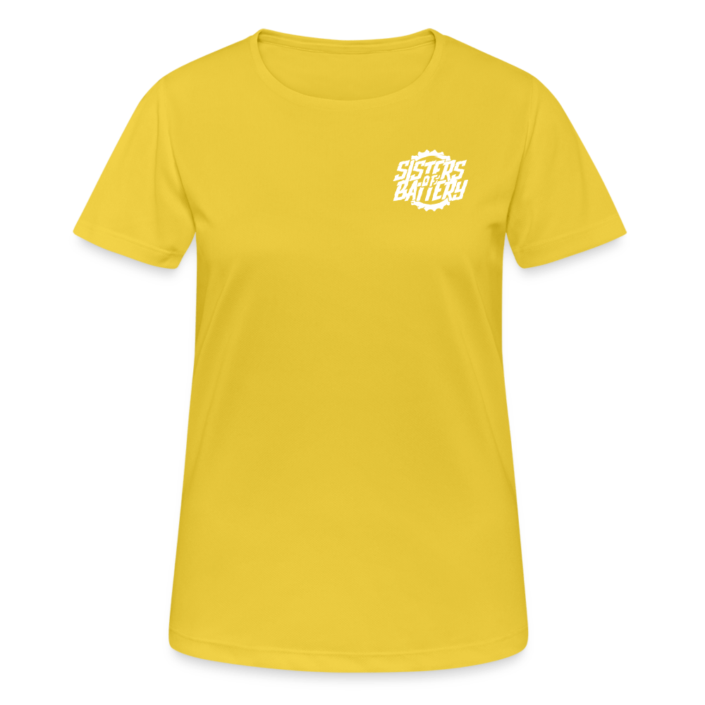 SPOD Frauen T-Shirt atmungsaktiv Sonnengelb / S Sisters of Battery - Frauen T-Shirt atmungsaktiv E-Bike-Community