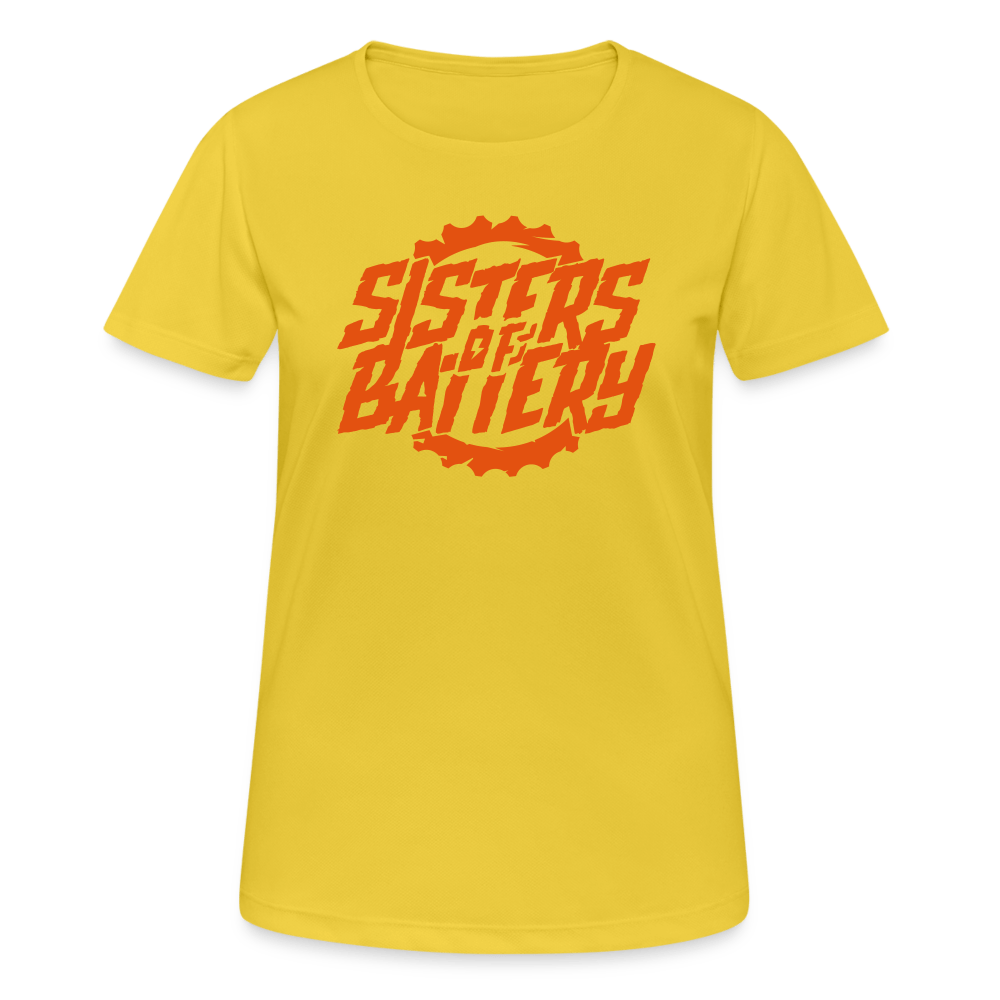 SPOD Frauen T-Shirt atmungsaktiv Sonnengelb / S Sisters of Battery - Front -Frauen T-Shirt atmungsaktiv E-Bike-Community