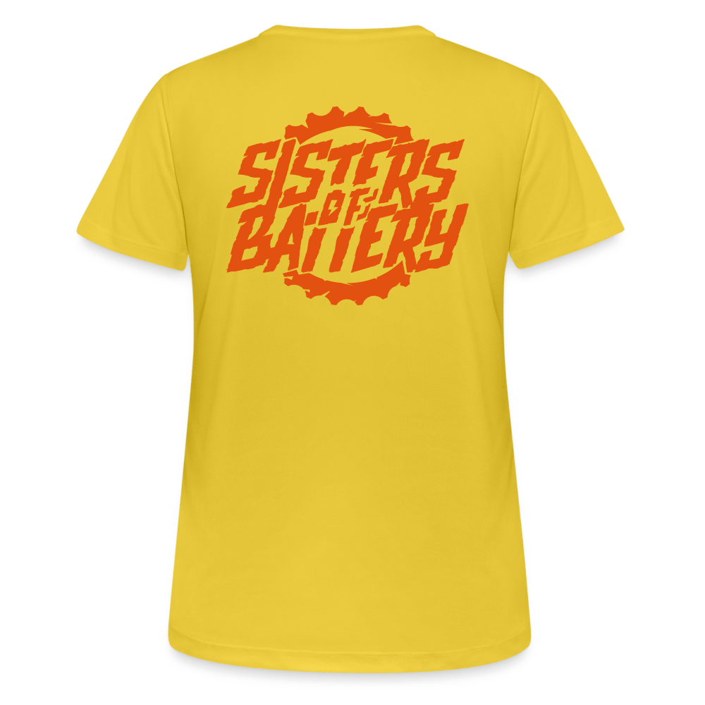 SPOD Frauen T-Shirt atmungsaktiv Sonnengelb / S Sisters of Battery - Neonorange - Frauen T-Shirt atmungsaktiv E-Bike-Community