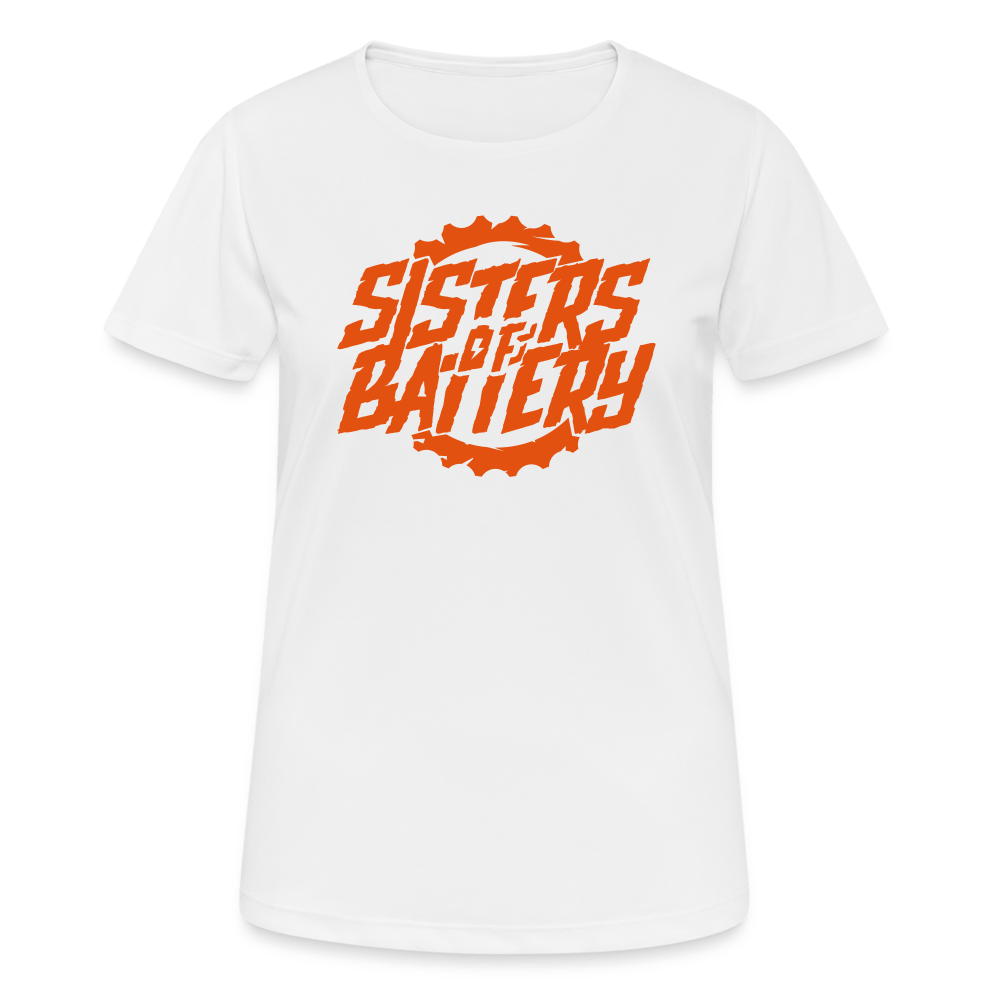 SPOD Frauen T-Shirt atmungsaktiv Weiß / S Sisters of Battery - Front -Frauen T-Shirt atmungsaktiv E-Bike-Community