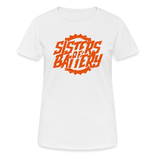 SPOD Frauen T-Shirt atmungsaktiv Weiß / S Sisters of Battery - Front -Frauen T-Shirt atmungsaktiv E-Bike-Community