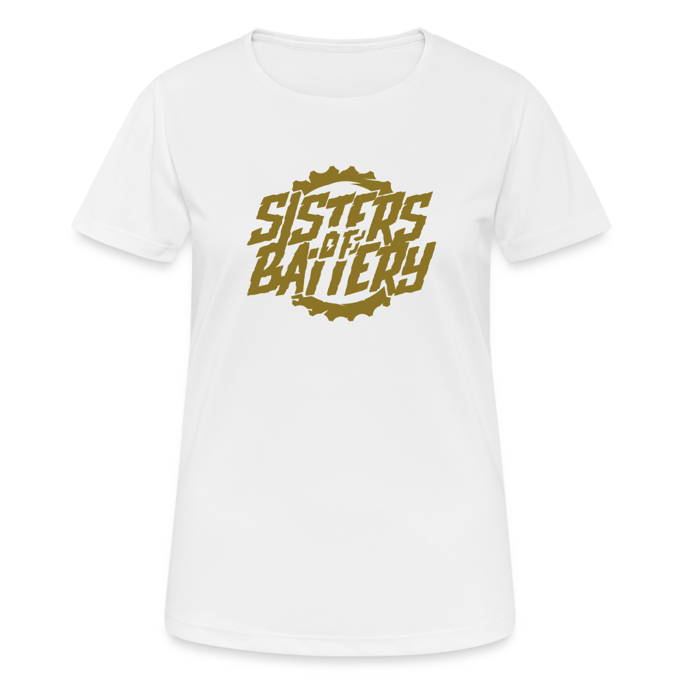 SPOD Frauen T-Shirt atmungsaktiv Weiß / S Sisters of Battery - GOLD EDITION - Frauen T-Shirt atmungsaktiv E-Bike-Community