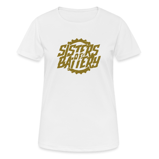 SPOD Frauen T-Shirt atmungsaktiv Weiß / S Sisters of Battery - GOLD EDITION - Frauen T-Shirt atmungsaktiv E-Bike-Community