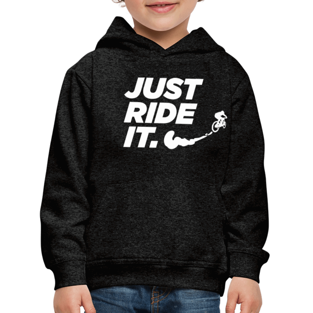 SPOD Kinder Premium Hoodie Anthrazit / 98/104 (3-4 Jahre) JUST RIDE IT - Kinder Premium Hoodie E-Bike-Community