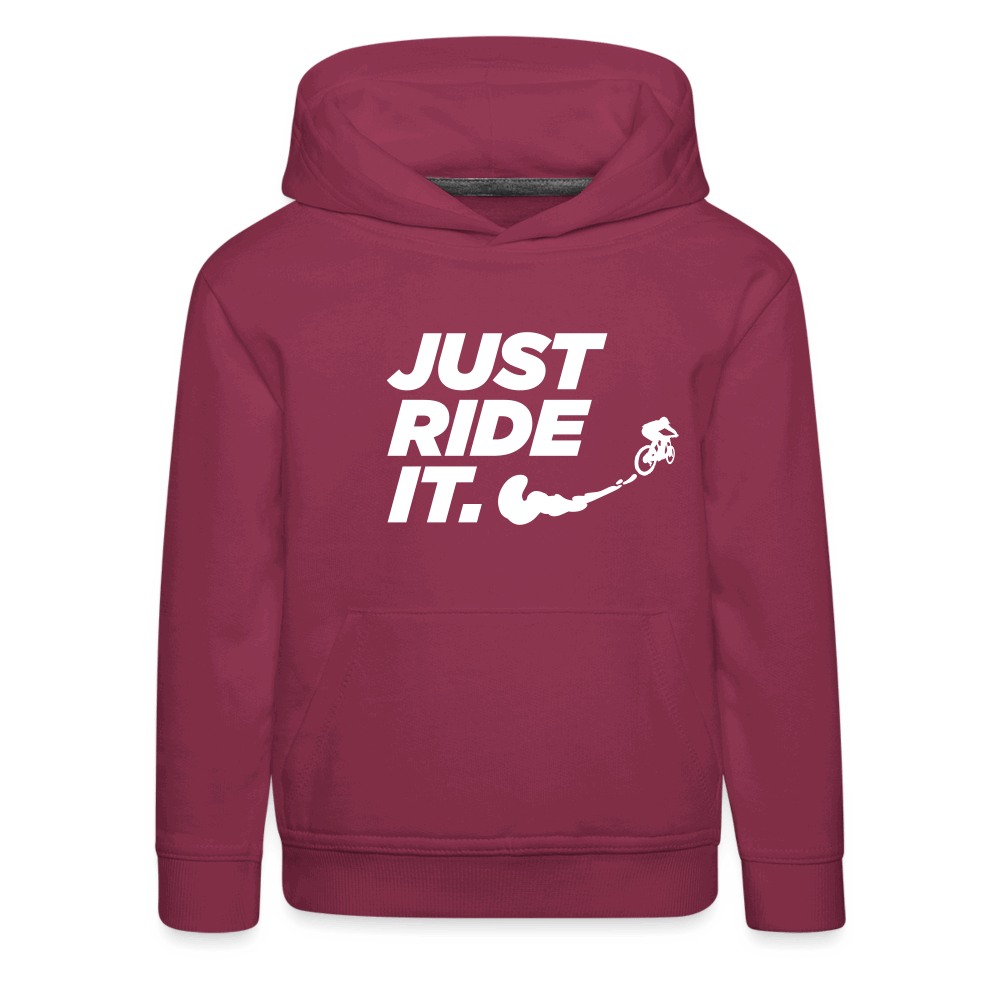 SPOD Kinder Premium Hoodie Bordeaux / 98/104 (3-4 Jahre) JUST RIDE IT - Kinder Premium Hoodie E-Bike-Community