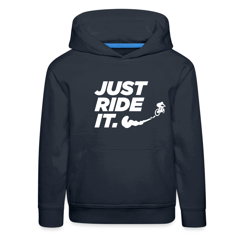 SPOD Kinder Premium Hoodie Navy / 98/104 (3-4 Jahre) JUST RIDE IT - Kinder Premium Hoodie E-Bike-Community