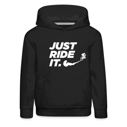 SPOD Kinder Premium Hoodie Schwarz / 98/104 (3-4 Jahre) JUST RIDE IT - Kinder Premium Hoodie E-Bike-Community