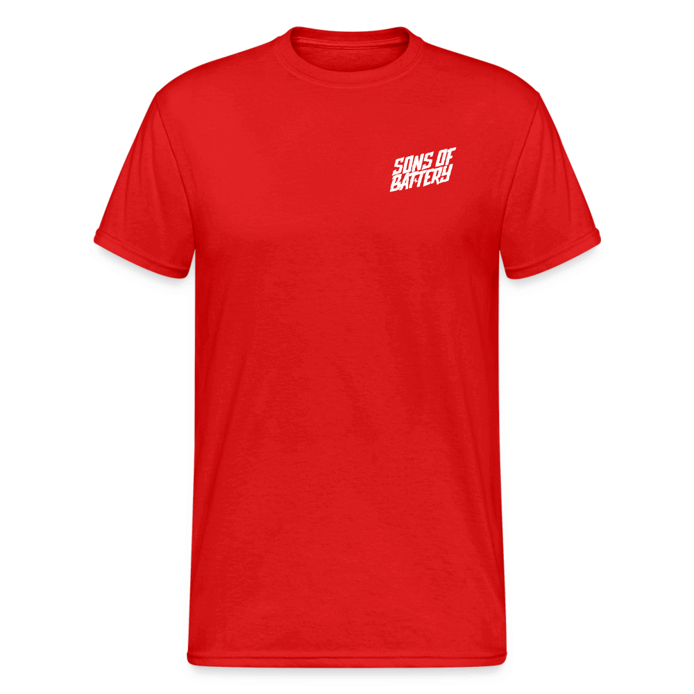 SPOD Männer Gildan Heavy T-Shirt Rot / S Brust / Rücken - Enduro Signature - Heavy Shirt E-Bike-Community