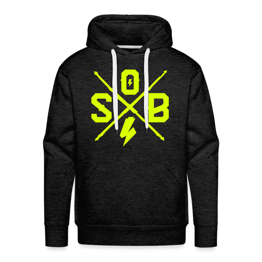 SPOD Männer Premium Hoodie Anthrazit / S Cross Flash - Neongelb -Men’s Premium Hoodie E-Bike-Community