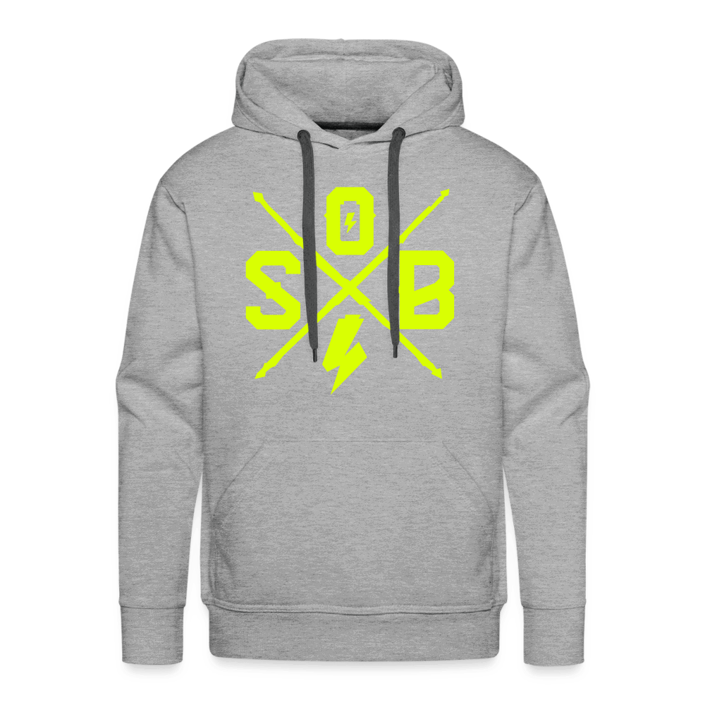 SPOD Männer Premium Hoodie Grau meliert / S Cross Flash - Neongelb -Men’s Premium Hoodie E-Bike-Community