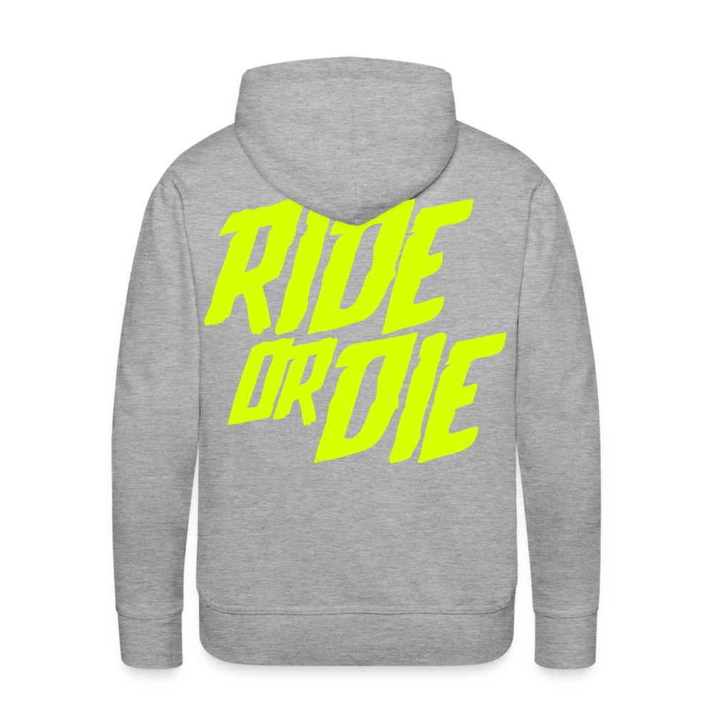 SPOD Männer Premium Hoodie Grau meliert / S Ride or Die - Neongelb - Men’s Premium Hoodie E-Bike-Community