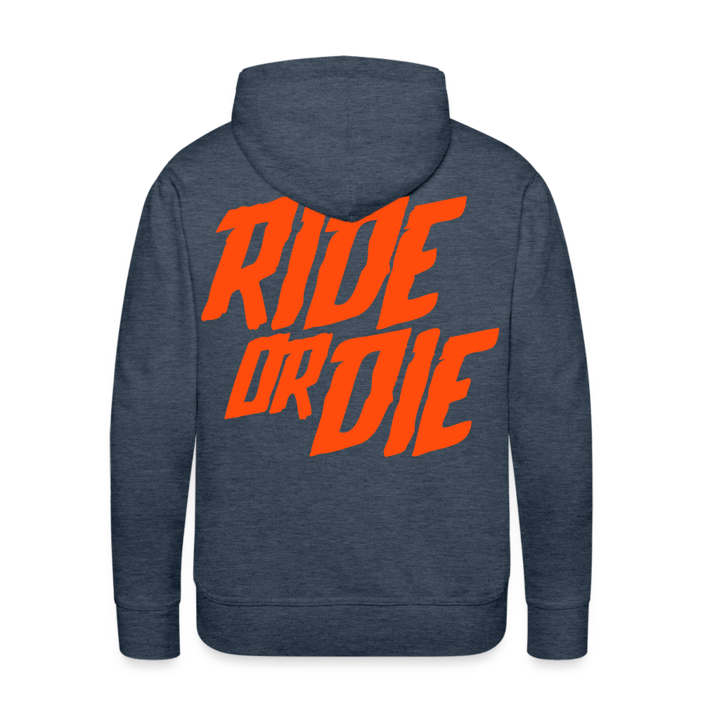 SPOD Männer Premium Hoodie Jeansblau / S Ride or Die - Neonorange - Men’s Premium Hoodie E-Bike-Community