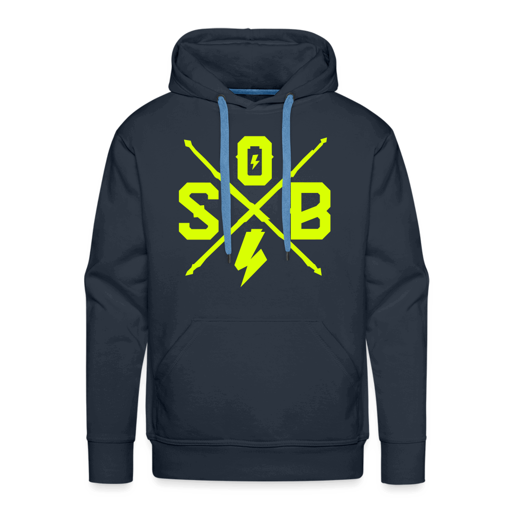 SPOD Männer Premium Hoodie Navy / S Cross Flash - Neongelb -Men’s Premium Hoodie E-Bike-Community