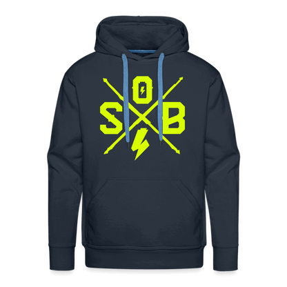 SPOD Männer Premium Hoodie Navy / S Cross Flash - Neongelb -Men’s Premium Hoodie E-Bike-Community