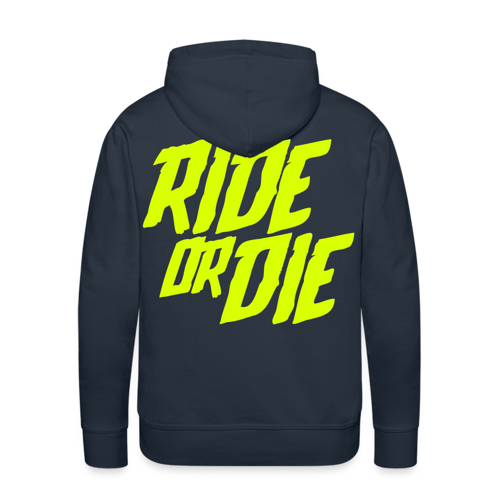 SPOD Männer Premium Hoodie Navy / S Ride or Die - Neongelb - Men’s Premium Hoodie E-Bike-Community