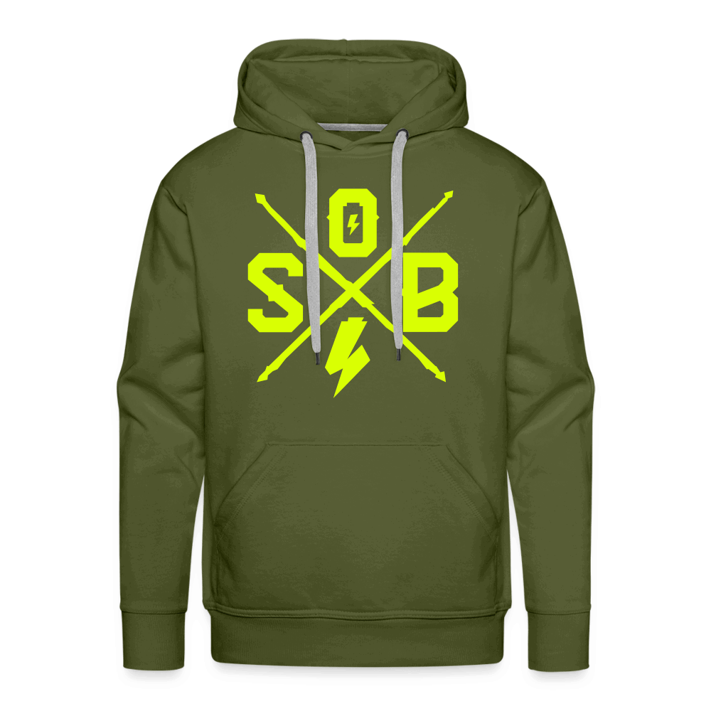 SPOD Männer Premium Hoodie Olivgrün / S Cross Flash - Neongelb -Men’s Premium Hoodie E-Bike-Community