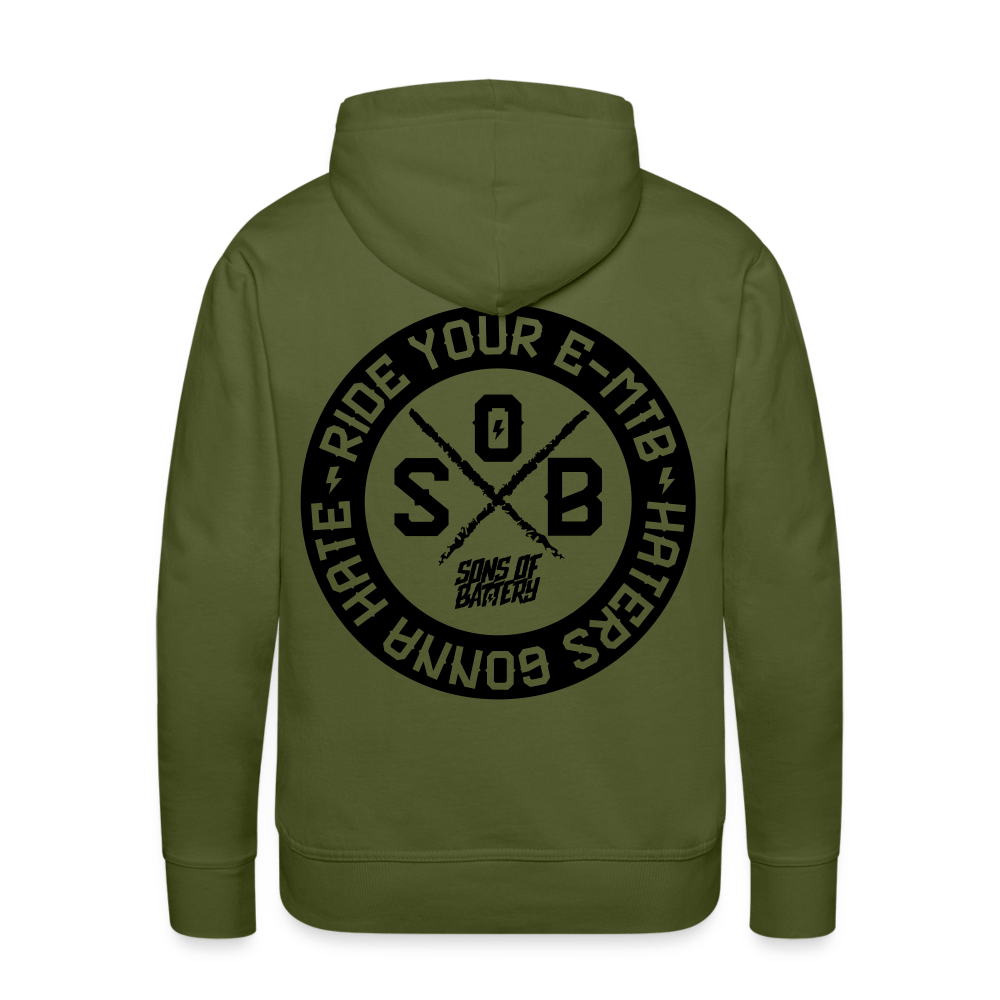 SPOD Männer Premium Hoodie Olivgrün / S "Haters"- SONS OF BATTERY - Men’s Premium Hoodie E-Bike-Community