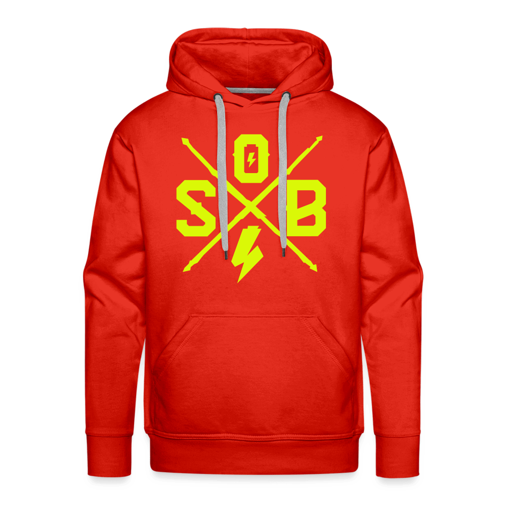 SPOD Männer Premium Hoodie Rot / S Cross Flash - Neongelb -Men’s Premium Hoodie E-Bike-Community