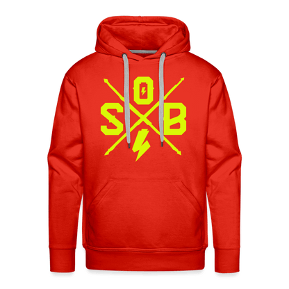 SPOD Männer Premium Hoodie Rot / S Cross Flash - Neongelb -Men’s Premium Hoodie E-Bike-Community