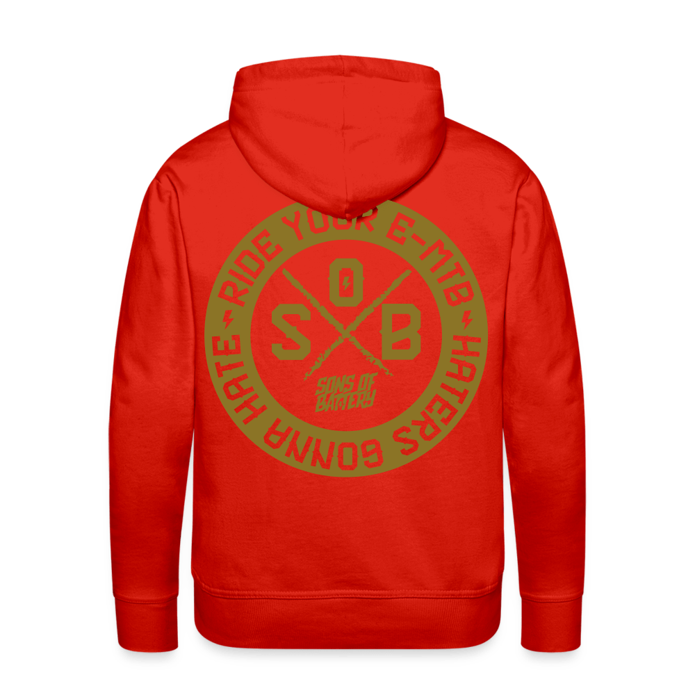 SPOD Männer Premium Hoodie Rot / S "Haters" - Gold - SONS OF BATTERY - Men’s Premium Hoodie E-Bike-Community