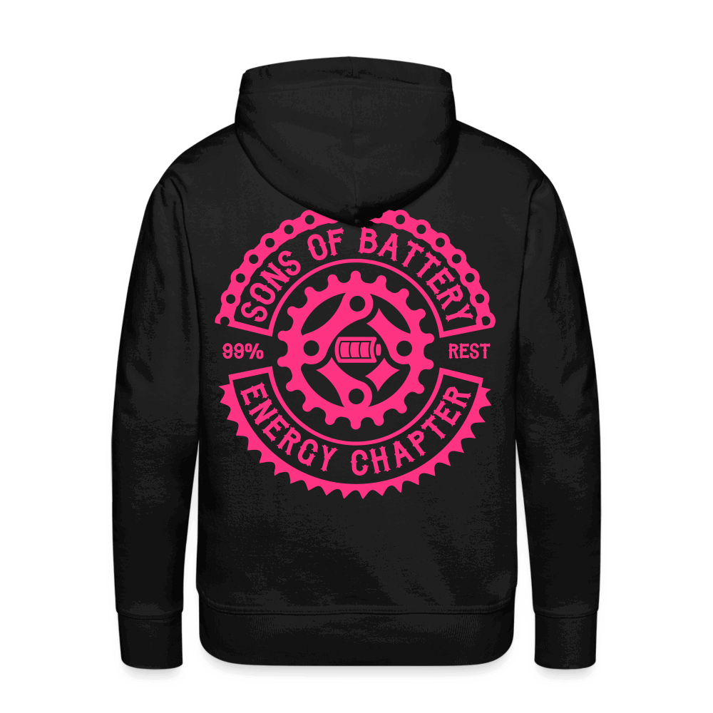 SPOD Männer Premium Hoodie Schwarz / S 2 Seiten Cross / Sons OG Neonpink - Kapuzen Sweater E-Bike-Community