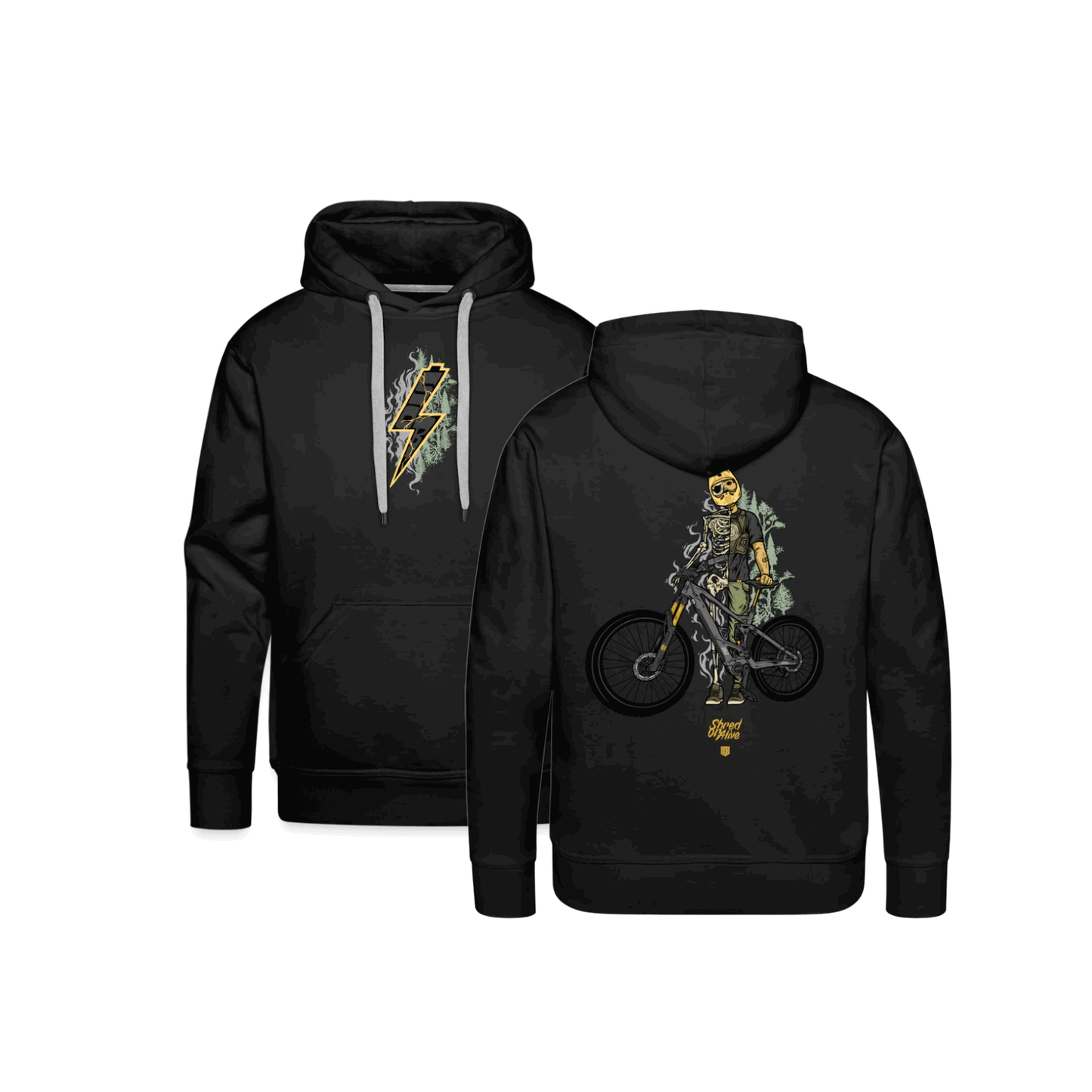 SPOD Männer Premium Hoodie Shred or Alive - Front / Back Men’s Premium Hoodie E-Bike-Community