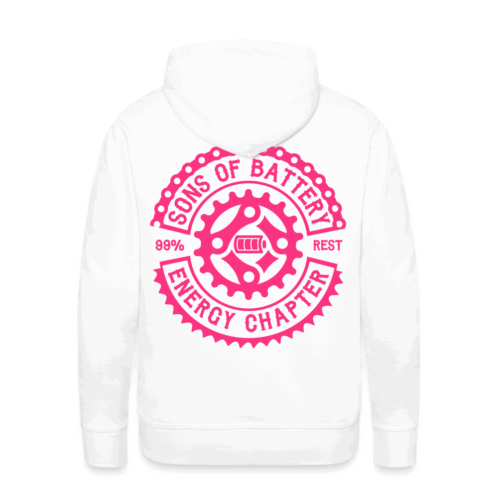 SPOD Männer Premium Hoodie weiß / S 2 Seiten Cross / Sons OG Neonpink - Kapuzen Sweater E-Bike-Community