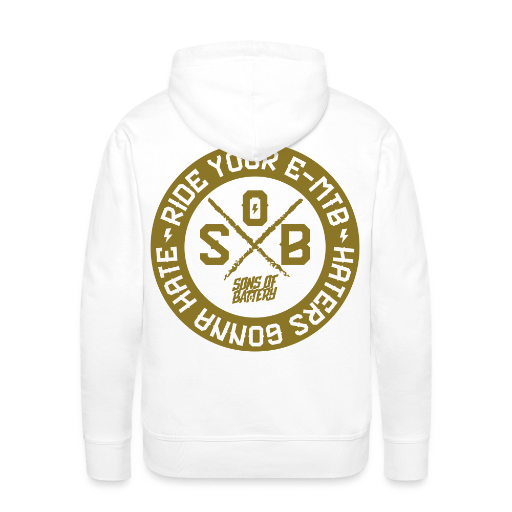 SPOD Männer Premium Hoodie Weiß / S "Haters" - Gold - SONS OF BATTERY - Men’s Premium Hoodie E-Bike-Community