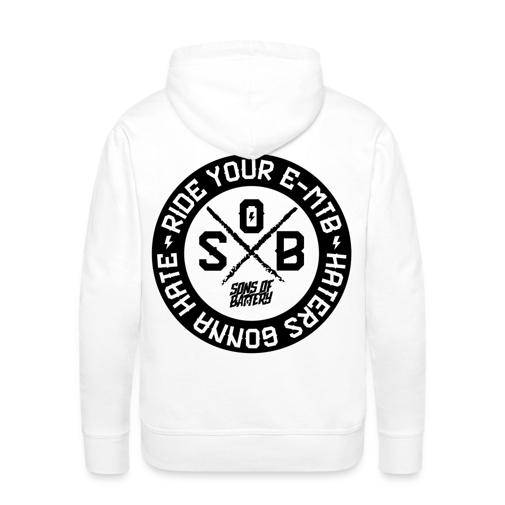 SPOD Männer Premium Hoodie Weiß / S "Haters"- SONS OF BATTERY - Men’s Premium Hoodie E-Bike-Community