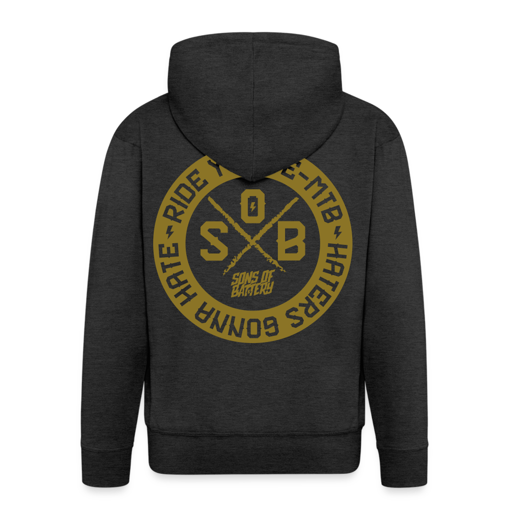 SPOD Männer Premium Kapuzenjacke Anthrazit / S Haters - Gold - Sons of Battery -Männer Premium Kapuzenjacke E-Bike-Community