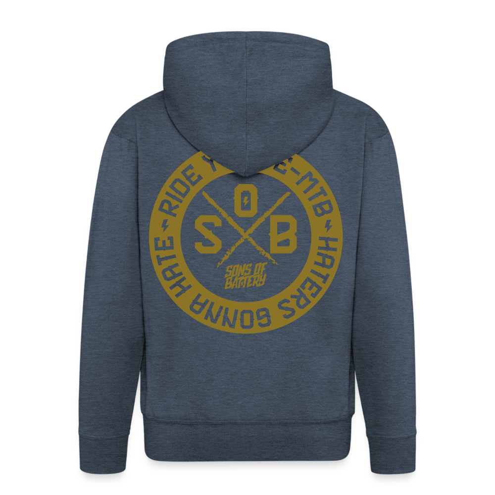 SPOD Männer Premium Kapuzenjacke Jeansblau / S Haters - Gold - Sons of Battery -Männer Premium Kapuzenjacke E-Bike-Community