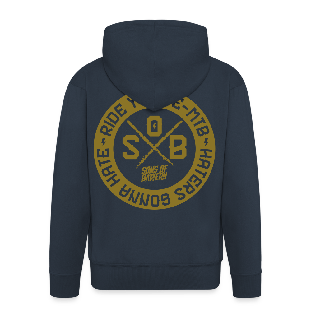 SPOD Männer Premium Kapuzenjacke Navy / S Haters - Gold - Sons of Battery -Männer Premium Kapuzenjacke E-Bike-Community