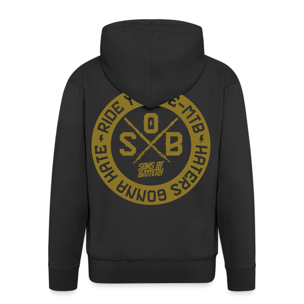 SPOD Männer Premium Kapuzenjacke Schwarz / S Haters - Gold - Sons of Battery -Männer Premium Kapuzenjacke E-Bike-Community