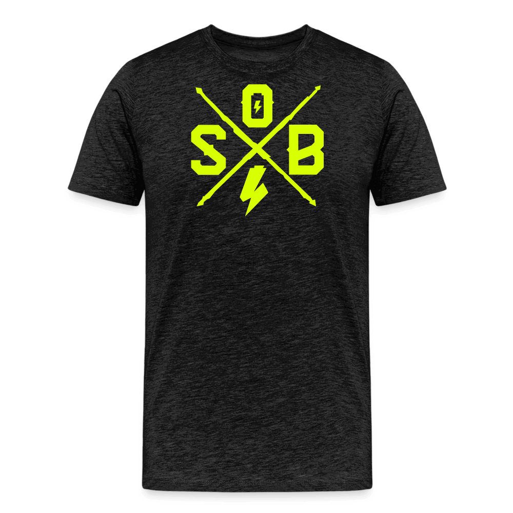 SPOD Männer Premium T-Shirt | Spreadshirt 812 Anthrazit / S Cross - Neongelb - Männer Premium T-Shirt E-Bike-Community