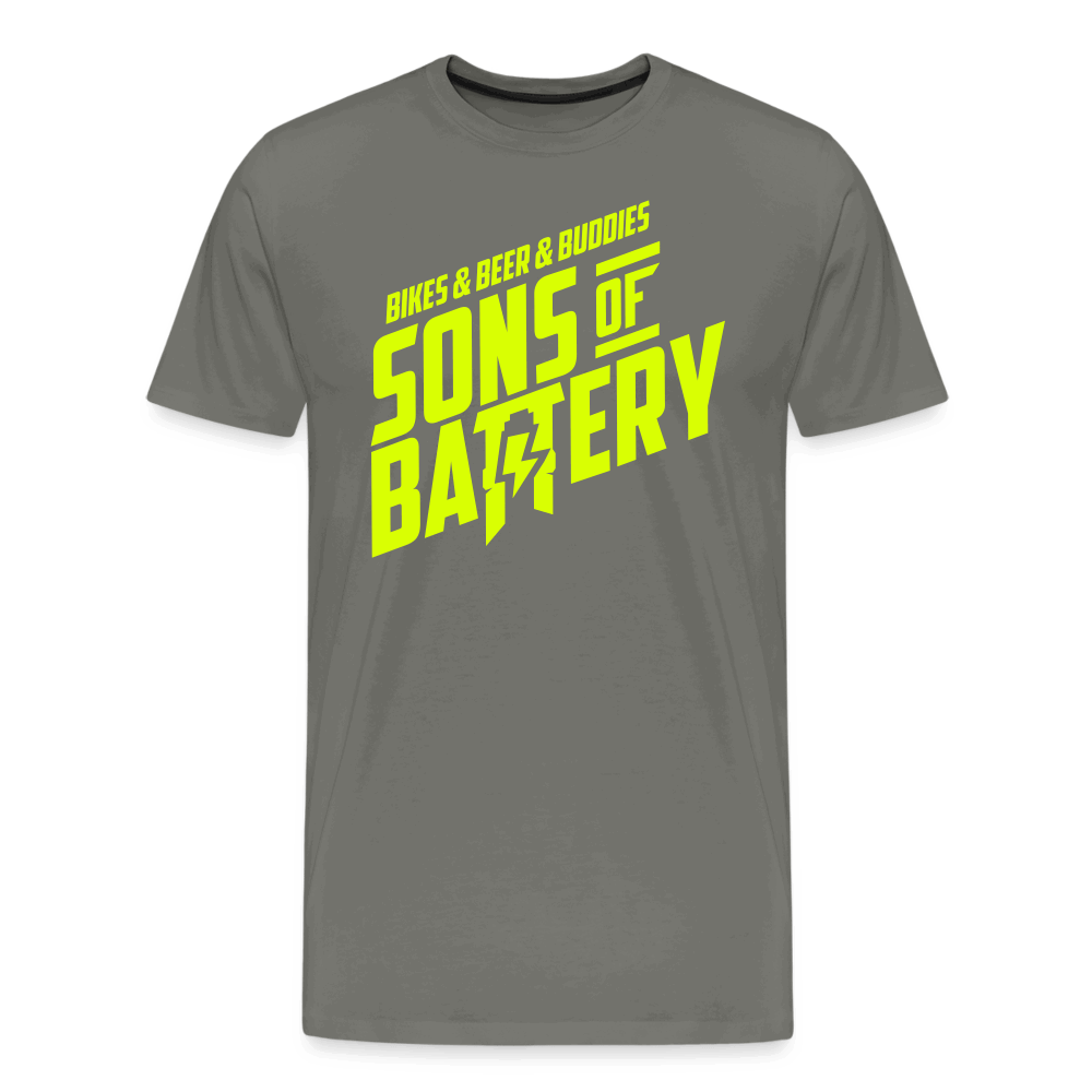 SPOD Männer Premium T-Shirt | Spreadshirt 812 Asphalt / S 3B - BIKES BEER BUDDIES - Neongelb - SONS OF BATTERY Premium E-Bike-Community