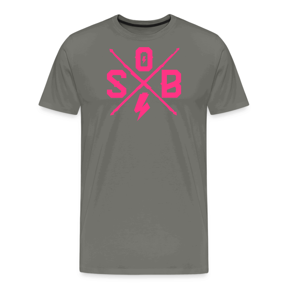 SPOD Männer Premium T-Shirt | Spreadshirt 812 Asphalt / S Cross - Neonpink - Männer Premium T-Shirt E-Bike-Community