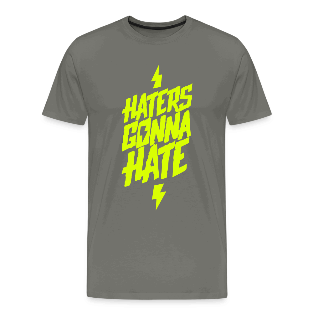 SPOD Männer Premium T-Shirt | Spreadshirt 812 Asphalt / S Haters gonna Hate - Neongelb - Männer Premium T-Shirt E-Bike-Community