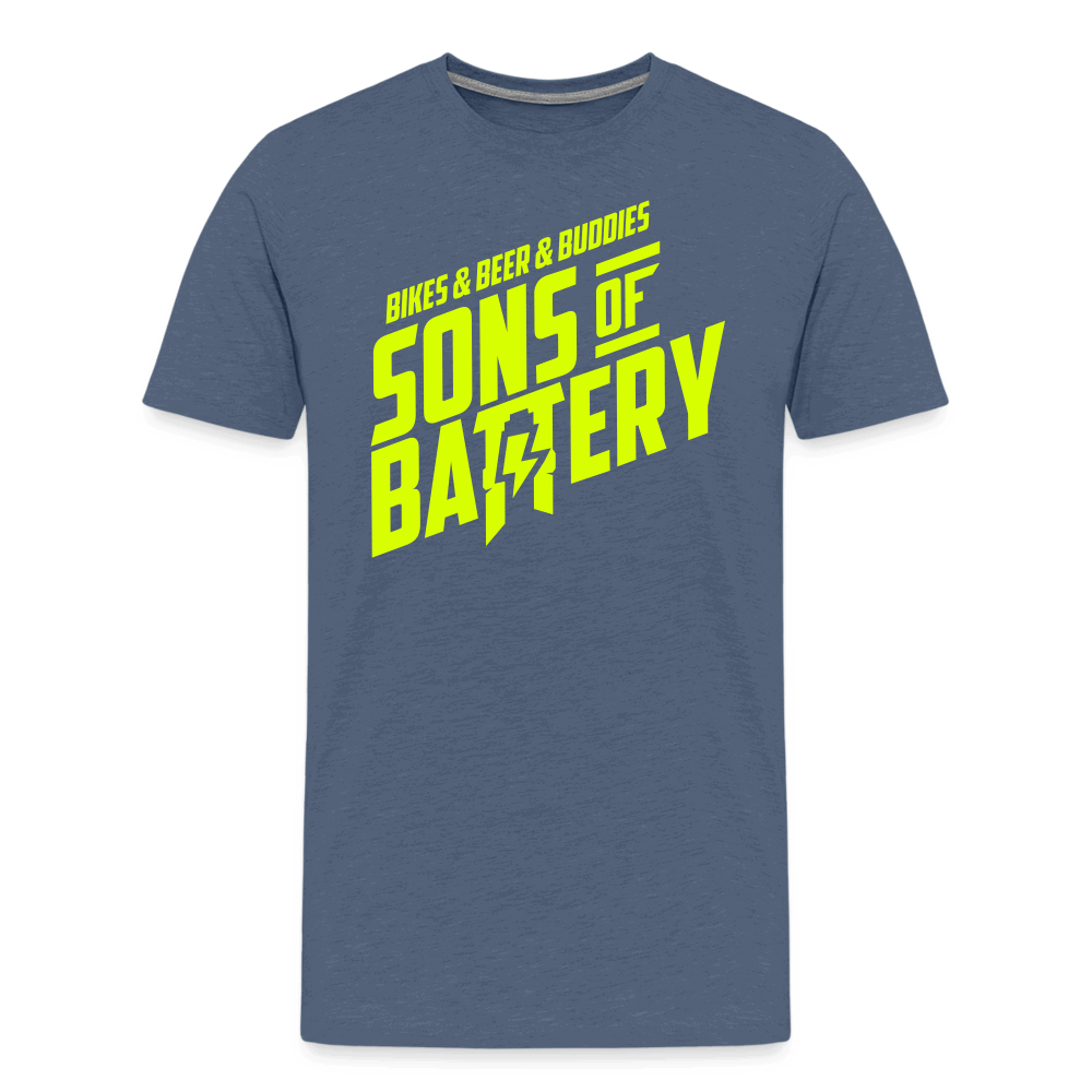 SPOD Männer Premium T-Shirt | Spreadshirt 812 Blau meliert / S 3B - BIKES BEER BUDDIES - Neongelb - SONS OF BATTERY Premium E-Bike-Community