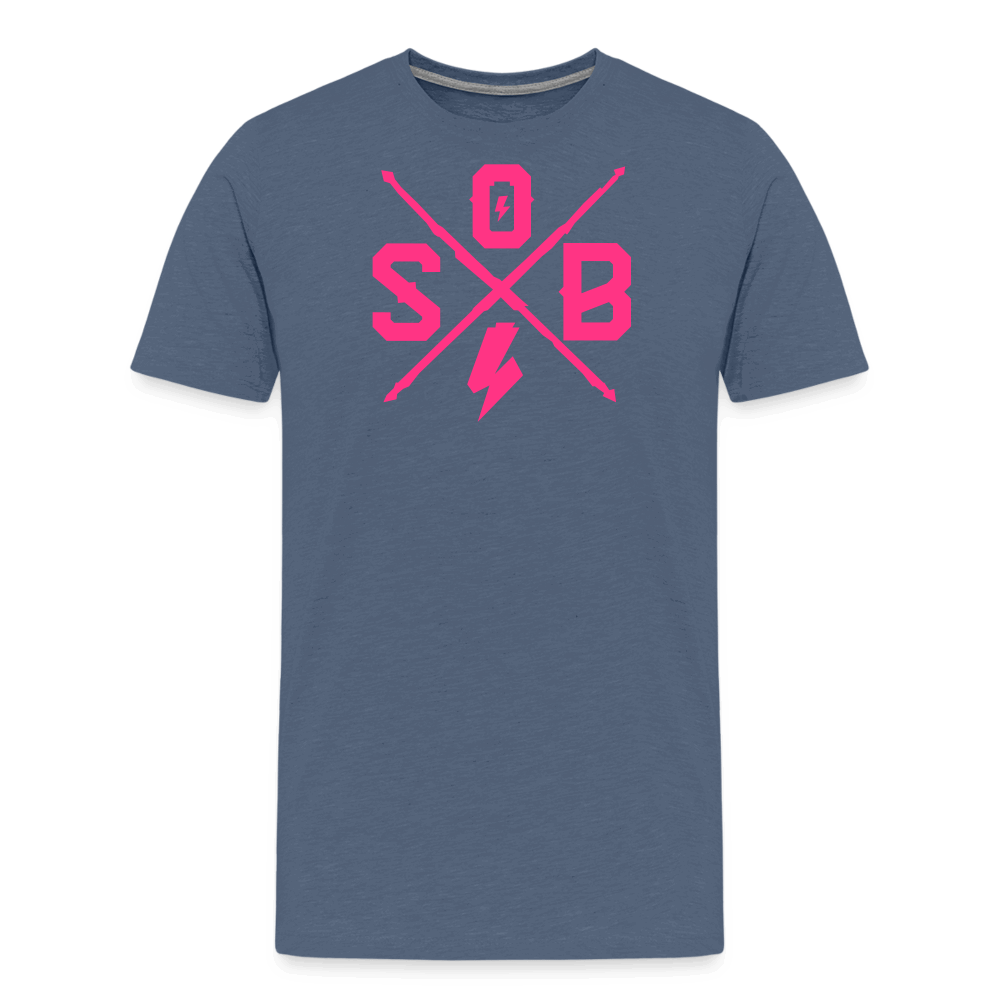 SPOD Männer Premium T-Shirt | Spreadshirt 812 Blau meliert / S Cross - Neonpink - Männer Premium T-Shirt E-Bike-Community