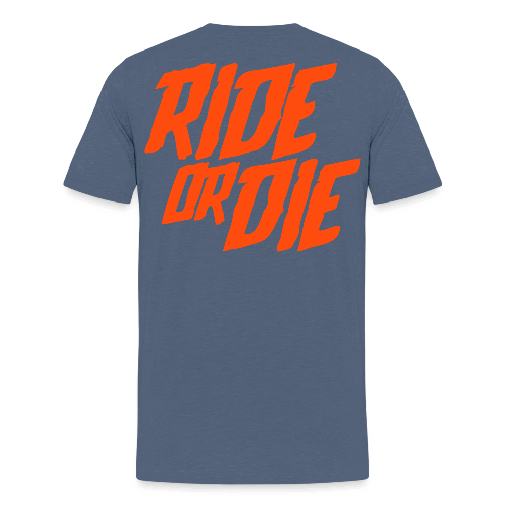 SPOD Männer Premium T-Shirt | Spreadshirt 812 Blau meliert / S Ride or Die - Neonorange - Männer Premium T-Shirt E-Bike-Community