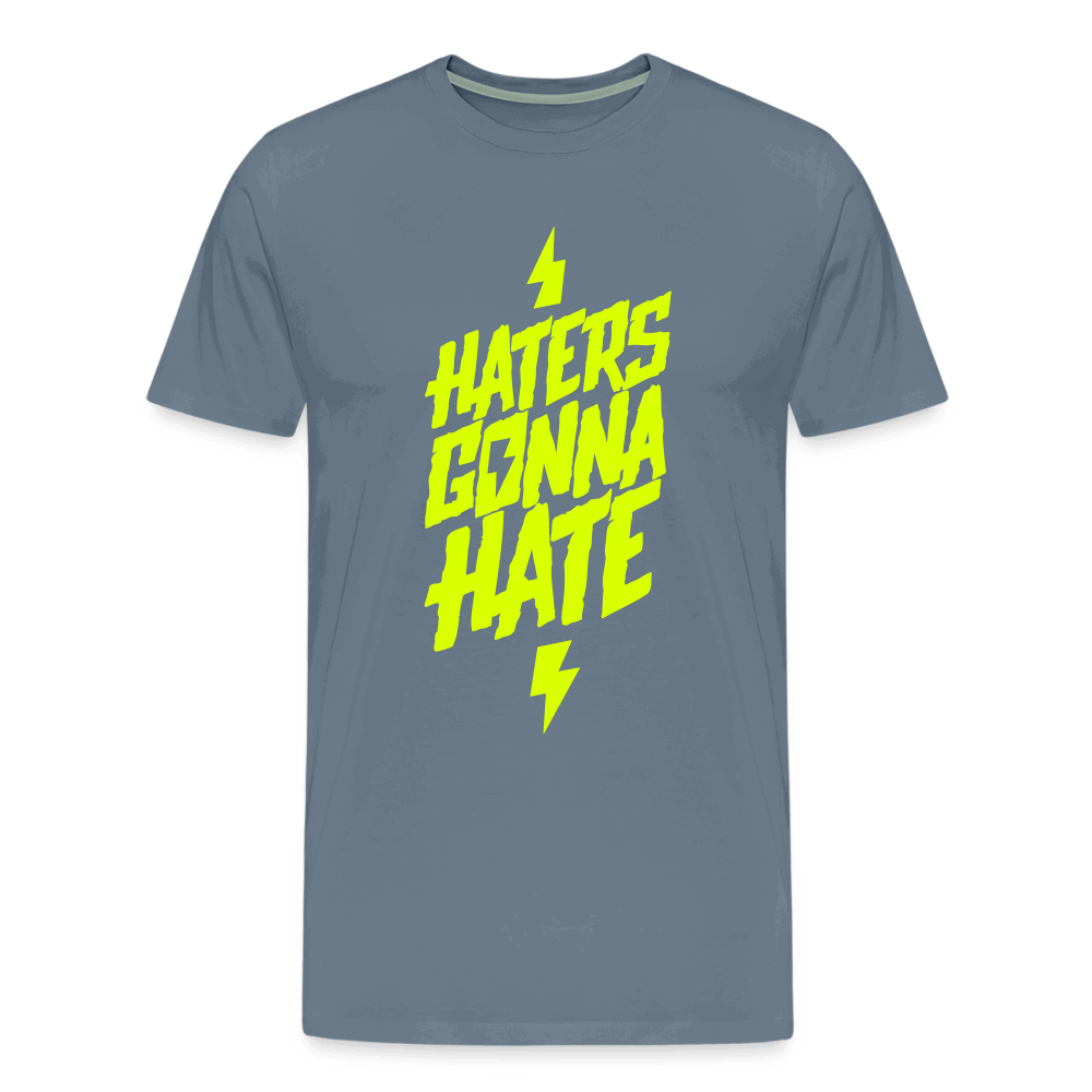 SPOD Männer Premium T-Shirt | Spreadshirt 812 Blaugrau / S Haters gonna Hate - Neongelb - Männer Premium T-Shirt E-Bike-Community