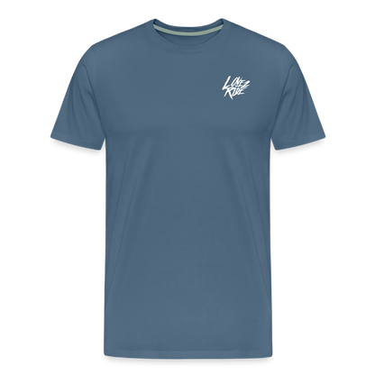 SPOD Männer Premium T-Shirt | Spreadshirt 812 Blaugrau / S LOVE 2 RIDE - Front / Backprint -Männer Premium T-Shirt E-Bike-Community