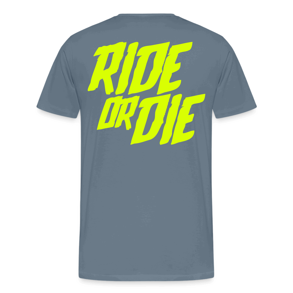 SPOD Männer Premium T-Shirt | Spreadshirt 812 Blaugrau / S Ride or Die - Neongelb - Männer Premium T-Shirt E-Bike-Community