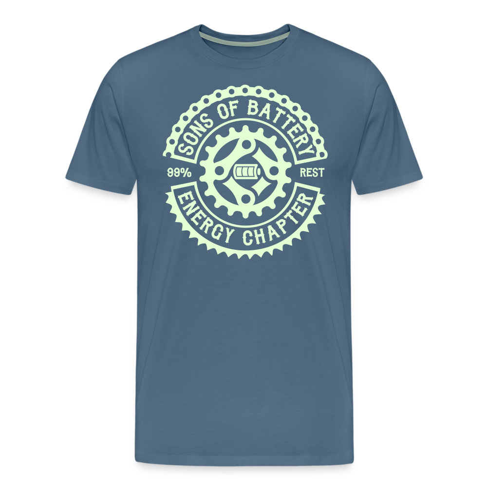 SPOD Männer Premium T-Shirt | Spreadshirt 812 Blaugrau / S Sons of Battery Rocker Classic - Glow in the Dark -Männer Premium T-Shirt E-Bike-Community