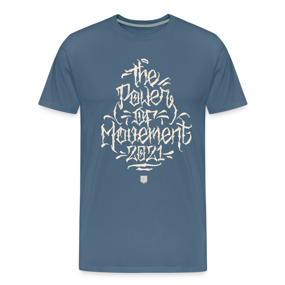 SPOD Männer Premium T-Shirt | Spreadshirt 812 Blaugrau / S The Power of Movement - Front -Männer Premium T-Shirt E-Bike-Community