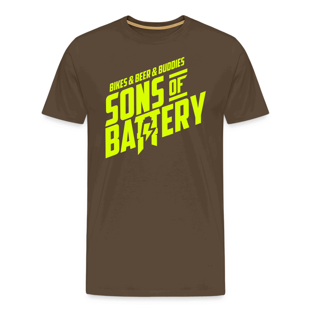 SPOD Männer Premium T-Shirt | Spreadshirt 812 Edelbraun / S 3B - BIKES BEER BUDDIES - Neongelb - SONS OF BATTERY Premium E-Bike-Community