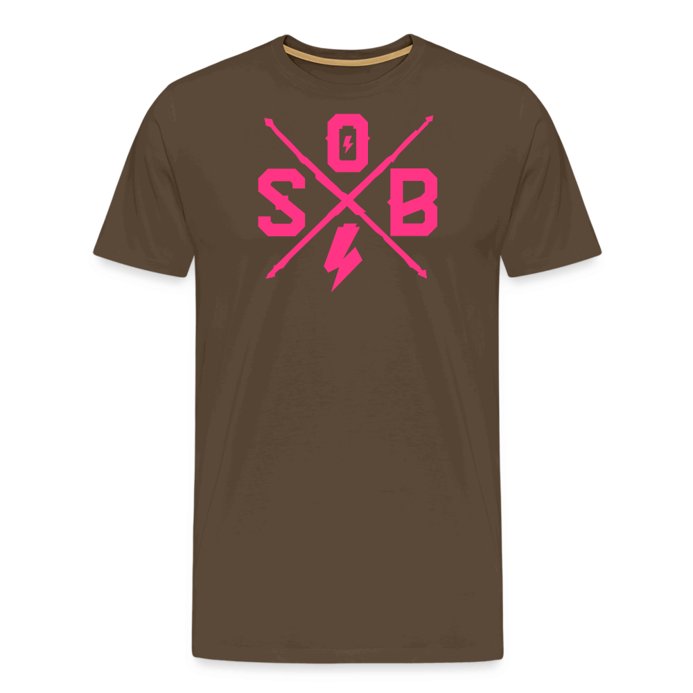 SPOD Männer Premium T-Shirt | Spreadshirt 812 Edelbraun / S Cross - Neonpink - Männer Premium T-Shirt E-Bike-Community