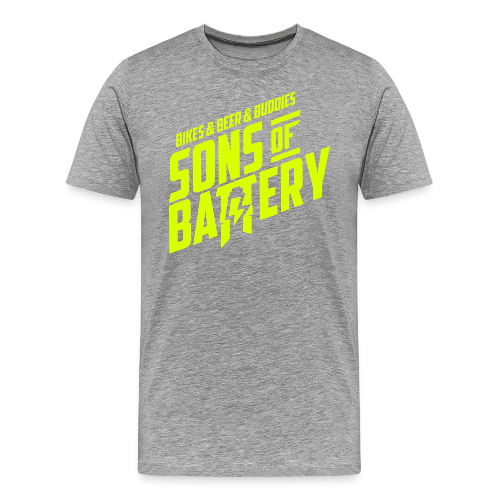 SPOD Männer Premium T-Shirt | Spreadshirt 812 Grau meliert / S 3B - BIKES BEER BUDDIES - Neongelb - SONS OF BATTERY Premium E-Bike-Community