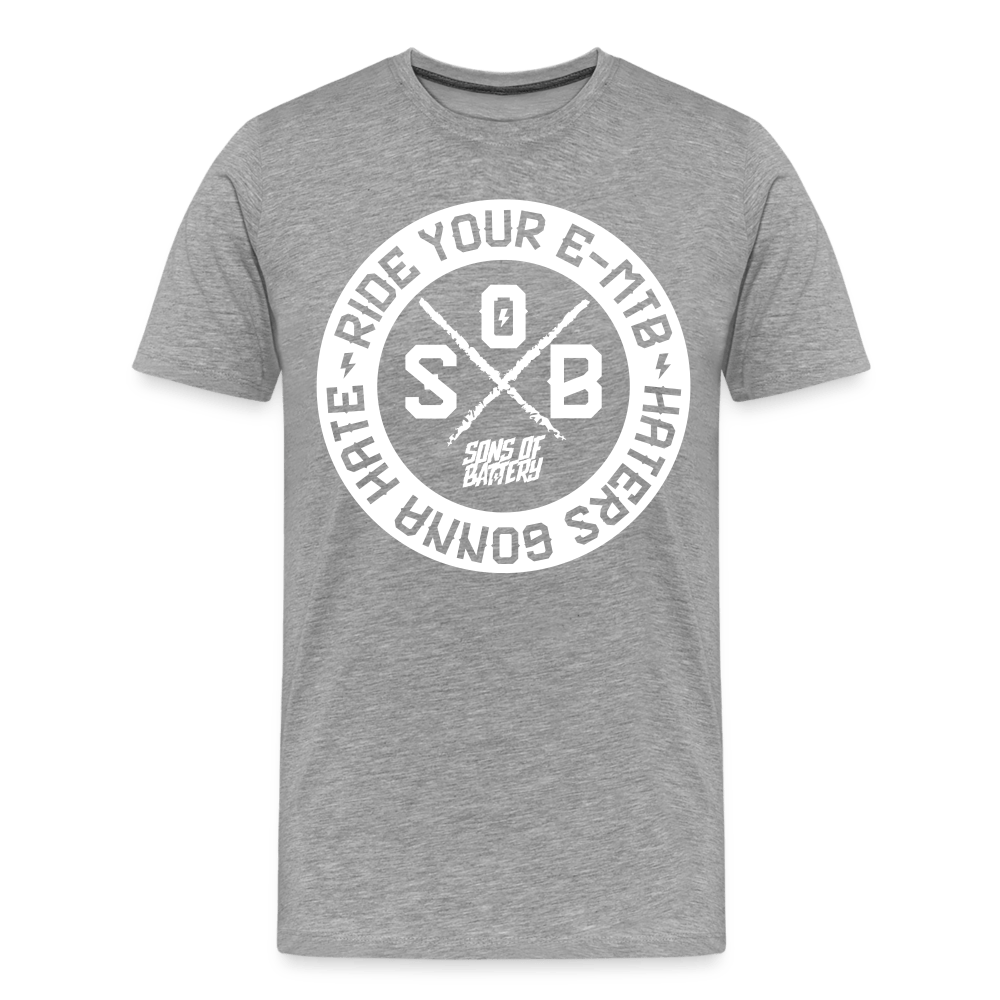 SPOD Männer Premium T-Shirt | Spreadshirt 812 Grau meliert / S "Haters Front" - Sons of Battery - Männer Premium T-Shirt E-Bike-Community